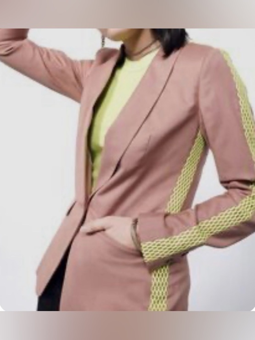Wildfang The Empower Colorblock Tux Blazer-Pink w/ Neon Yellow Trim - NWT- Sz XL